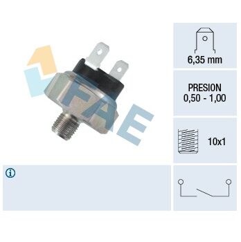 F27020 – Interruptor Luz de STOP nematico.terminal faston  6,35mmm, presion 0,50-1,00,rosca 10×1