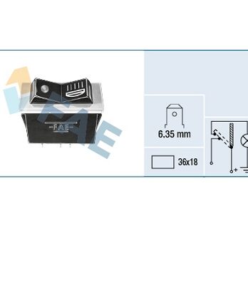 F62220 – Interruptor Faros, c/lent. Azul,,terminal 6,35mm 36×18