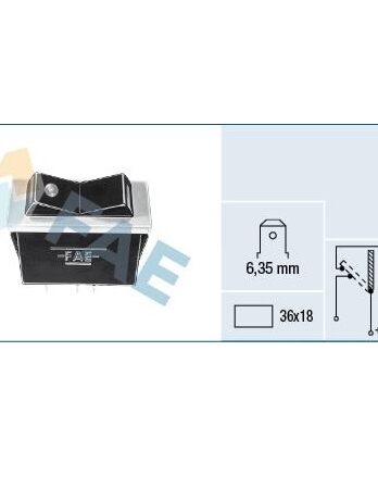 F62320 – Interruptor  c/lentilla azul.terminal 6,35mm 36×18